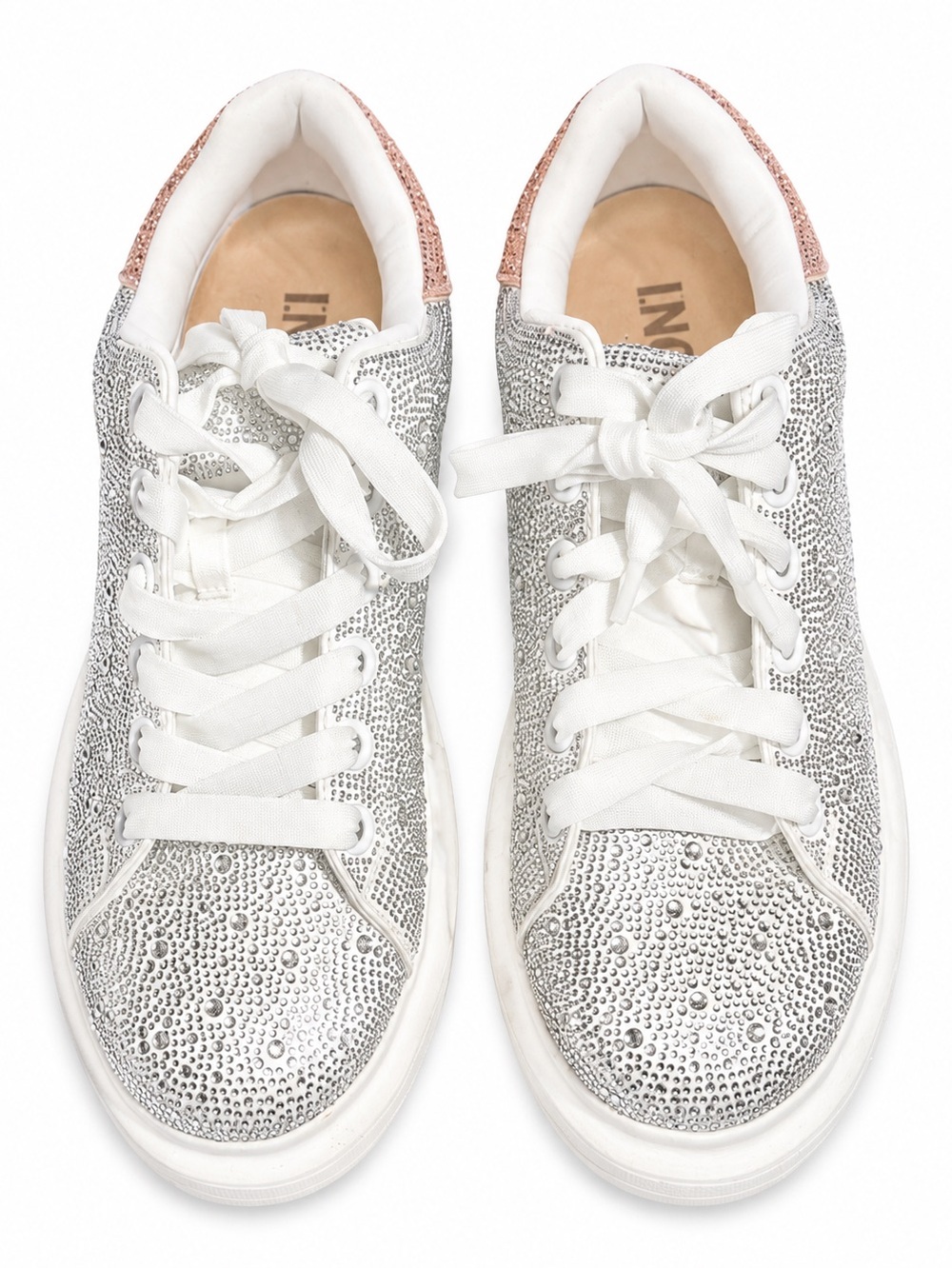 INC International Concepts Rhinestone Platform Sneakers 11 Silver Rose Gold
